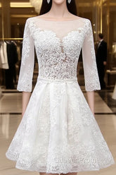 Sweetheart Lace Short Long Sleeves Wedding Dress