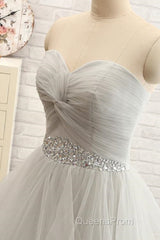 Sweetheart Long Tulle Gray Wedding Dress With Beading