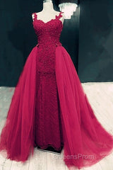 Sweetheart Mermaid Evening Prom Dress Lace Beaded Removable Skirt