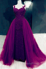 Sweetheart Mermaid Evening Prom Dress Lace Beaded Removable Skirt