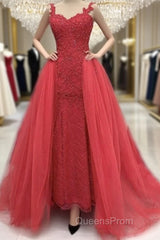 Sweetheart Mermaid Evening Prom Dress Lace Beaded Removable Skirt