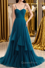 Sweetheart Neck Blue Long Evening Prom Dress, Long Blue Formal Graduation Evening Dress