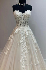 Sweetheart Neck Champagne Tulle Lace Long Evening Prom Dress, Strapless Champagne Formal Dress, Champagne Lace Evening Dress