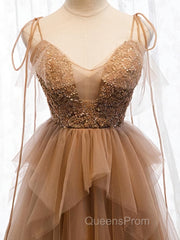 Sweetheart Neck Floor Length Champagne Lace Evening Prom Dress, Long Champagne Lace Formal Evening Dress