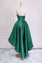 Sweetheart Neck Green High Low Evening Prom Dress, Green High Low Graduation Homecoming Dress
