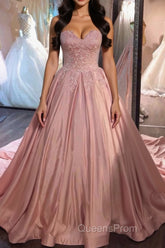 Sweetheart Neck Pink Lace Evening Prom Dress, Pink Lace Long Formal Evening Dress