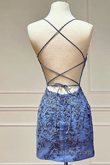 Sweetheart Neck Short Blue Lace Evening Prom Dress, Short Blue Lace Formal Homecoming Dress