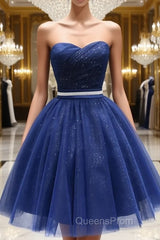 Sweetheart Neck Short Blue Evening Prom Dress, Short Blue Formal Homecoming Graduation Dress