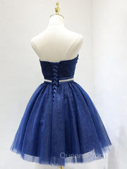 Sweetheart Neck Short Blue Evening Prom Dress, Short Blue Formal Homecoming Graduation Dress