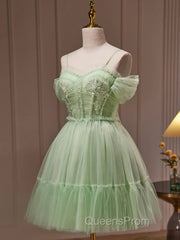 Sweetheart Neck Short Green Evening Prom Dress, Short Green Graduation Homecoming Dress