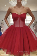 Sweetheart Neck Short Red Evening Prom Dress, Short Red Formal Graduation Evening Dress