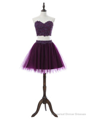 Sweetheart Short Mini Tulle Purple Homecoming Dresses A-line
