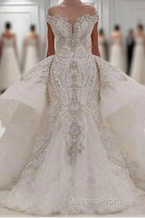 Sweetheart Sparkle Beaded Mermaid Bridal Gowns With Overskirt