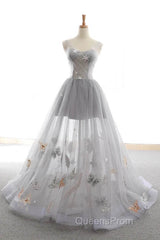 Gray Long Evening Prom Dress with Butterfly, New Arrival Unique Evening Dress