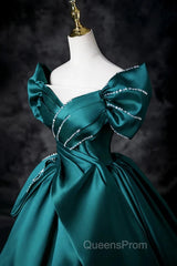 Teal A-Line Off The Shoulder Satin Long Evening Prom Dress, Elegant Evening Dress