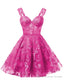 Teens Sparkly Tulle Fuchsia Homecoming Dresses Spaghetti Straps Short Cocktail Party Prom Dress