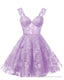 Teens Sparkly Tulle Lilac Homecoming Dresses Spaghetti Straps Short Cocktail Party Prom Dress