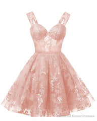 Teens Sparkly Tulle Peach Pink Homecoming Dresses Spaghetti Straps Short Cocktail Party Prom Dress