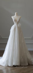 Timeless A Line V Neckline Sequin Sleeveless White Wedding Dress Brides Dress