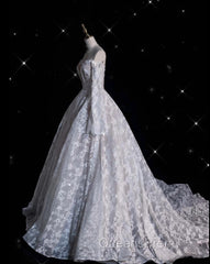 Timeless Ball Gown Off The Shoulder White Lace Long Wedding Dress Bridal Dress