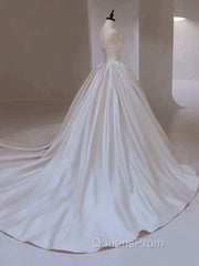 Timeless Ball Gown Strapless Satin White Wedding Dress Brides Dress