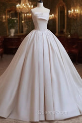 Timeless Ball Gown Strapless Satin White Wedding Dress Brides Dress