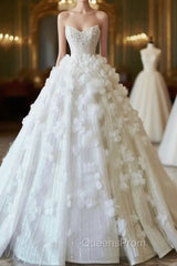 Timeless Ball Gown Sweetheart Sequin Floral White Wedding Dress Brides Dress