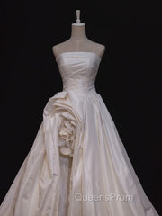 Timeless High Low Strapless Satin Ivory Wedding Dress Brides Dress