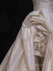 Timeless High Low Strapless Satin Ivory Wedding Dress Brides Dress