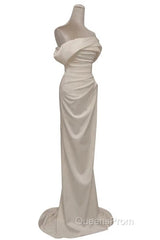 Timeless Mermaid Off The Shoulder Short Sleeves White Satin Wedding Dress