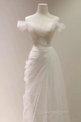 Timeless Mermaid Off The Shoulder Tulle White Wedding Dress