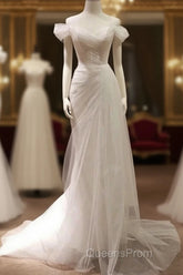 Timeless Mermaid Off The Shoulder Tulle White Wedding Dress