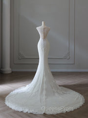 Timeless Mermaid V Neckline White Lace Wedding Dress Bridal Dress
