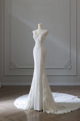 Timeless Mermaid V Neckline White Lace Wedding Dress Bridal Dress