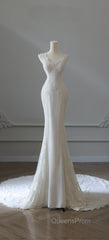Timeless Mermaid V Neckline White Lace Wedding Dress Bridal Dress