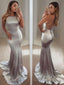 Trumpet/Mermaid Halter Sweep Train Silk like Satin Evening Dresses With Beading