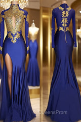 Trumpet/Mermaid High Neck Sweep Train Jersey Evening Prom Dress With Leg Slit