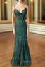 Trumpet/Mermaid V Neck Spaghetti Straps Long/Floor-Length Tulle Evening Prom Dress With Appliqued Beading