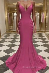 Trumpet/Mermaid V-neck Sweep Train Jersey Evening Prom Dress