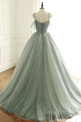 Tulle Ball Gown Long Evening Prom Dress With Beading,Evening Dress,Charming Dance Dress