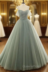 Tulle Ball Gown Long Evening Prom Dress With Beading,Evening Dress,Charming Dance Dress