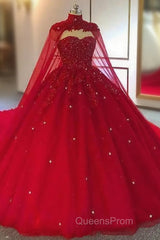 Tulle Ball Gown Wedding Dress, With Cape Evening Prom Dress, Evening Dress