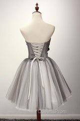 Tulle Gray Short Evening Prom Dress Homecoming Dress Coktail Dress