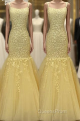 Tulle Lace Appliques Mermaid Evening Prom Dress Spaghetti Straps