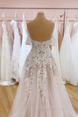 Tulle Lace Wedding Dress Off The Shoulder A-Line Bridal Dress With Sweep Train Elegant