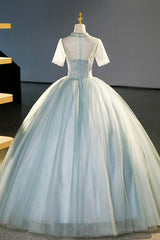 Tulle Long A-Line Prom Dress, Gray Green Formal Dress Sweet 16 dress