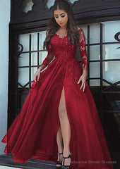 Tulle Long/Floor-Length A-Line/Princess Full/Long Sleeve Sweetheart Zipper Prom Dresses With Appliqued