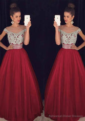 Tulle Long/Floor-Length A-Line/Princess Sleeveless Bateau Zipper Prom Dresses With Beaded