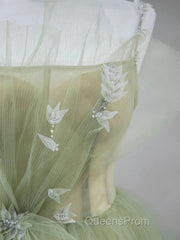 Tulle Long Evening Prom Dress A-Line Green Long Evening Dress