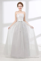 Tulle & Satin Strapless Neckline A-line Bridesmaid Dresses With Bowknot